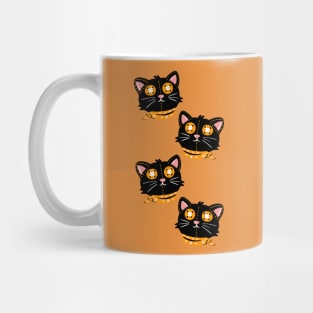 Black cat button eyes with orange scarf, Halloween pattern Mug